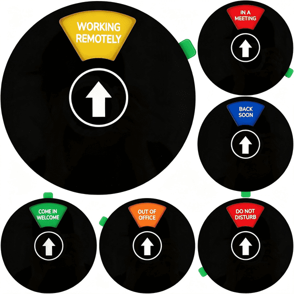 CCOCC Office Door Sign,Black Rotating Status Door Sign with 6 Options - Do Not Disturb/Out of Office/In a Meeting/Come in Welcome/Working Remotely/Back Soon,6" Round Privacy Signs (Black)