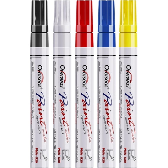 CCOCC 5 Colors Oil-Based Paint Marker Pens, Medium Tip Permanent Markers, Quick Dry Waterproof Paint Pens for Metal, Wood, Fabric, Rock, Glass, Plastic, Canvas