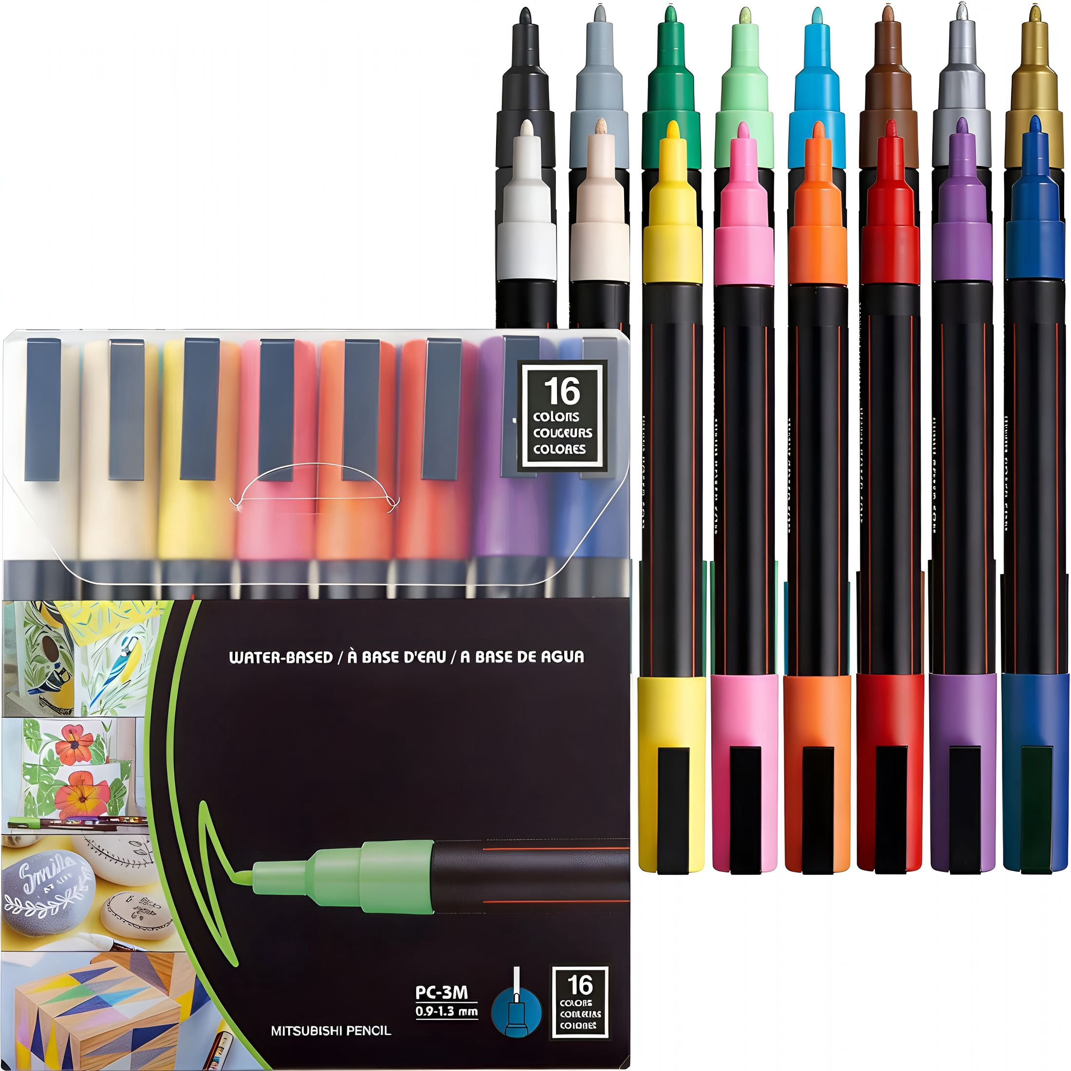 CCOCC Paint Markers, 3M Fine Tip Point Acrylic Paint Pens with Reversible Tips, Art Supplies For Gifts, Decorations Fabric, Metal, Glass, Wood and Canvas, Set of 16