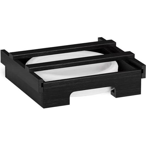 CCOCC Paper Plate Dispenser,Spacious Storage Paper Plate Holder,Eco-Friendly Bamboo Paper Plate Dispenser Under Cabinet,Black,29.5*27*7.2cm