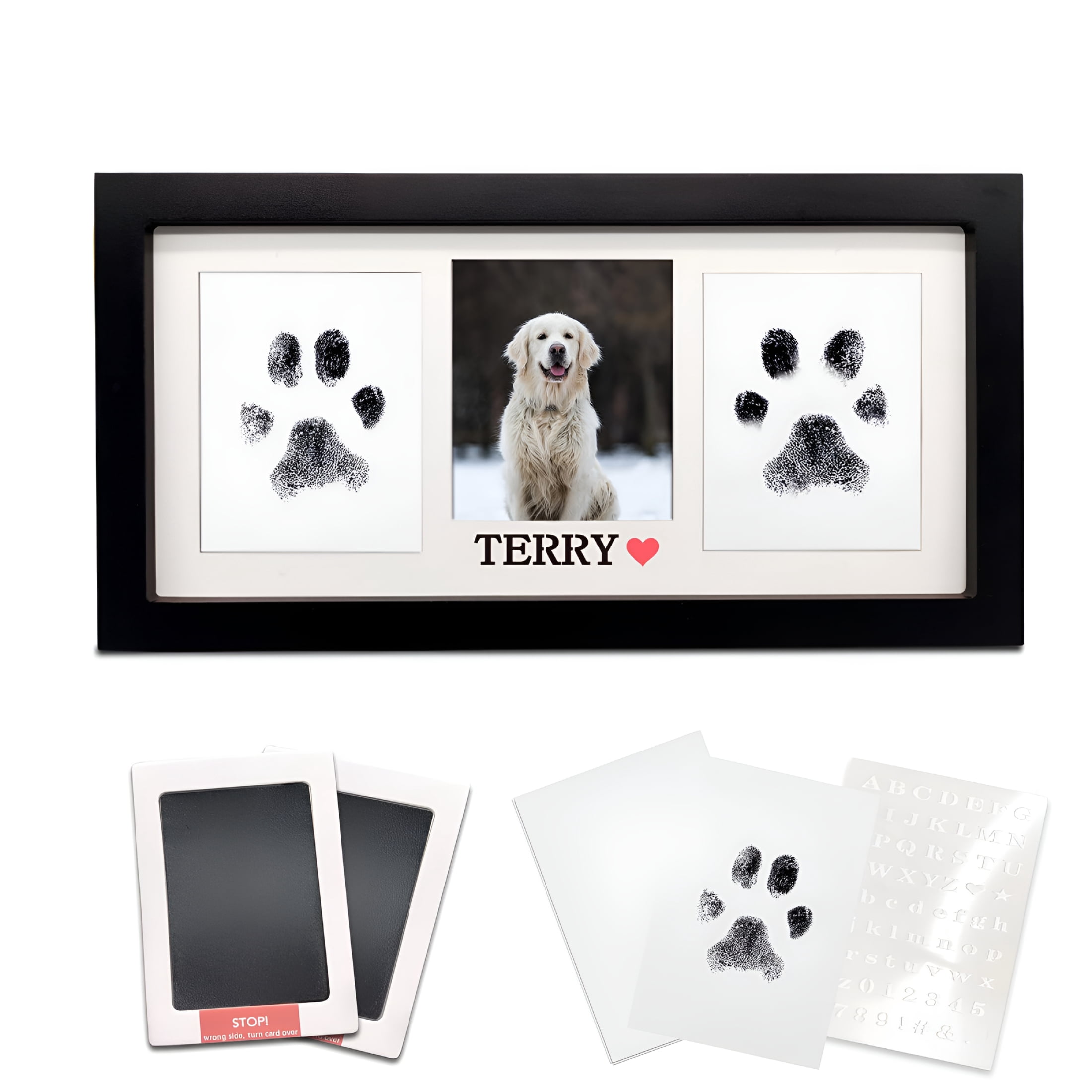 CCOCC Paw Print Frame Kit,Dog/Cat Paw Print Kit,Soft Pawprint Clay&Clean Touch Ink Pad,Pet Paw Print Impression Kit with Customization Tool,Wooden Pet Memorial Frame,Diy Dog Lover Gifts