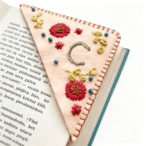 CCOCC Personalized Hand Embroidered Corner Bookmark,Fall-C | A-Z Initial,Cute Book Markers for Reading Women,Book Lovers Gifts for Friends Mom & Teachers,3.74"