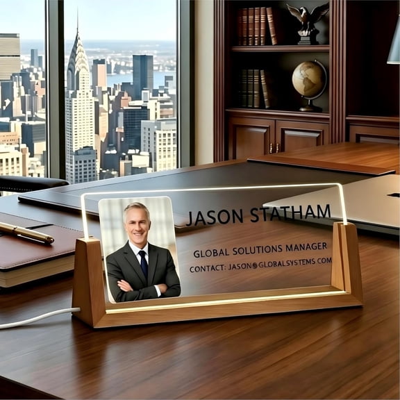 CCOCC Personalized Name Plate for Desk with Light Up Acrylic,Office Decor,Custom Photo&Text,Walnut Base,Appreciation Gifts for Teacher Coworker Employee