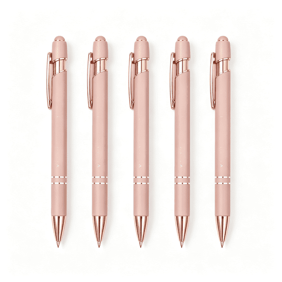 CCOCC Personalized Pens with Stylus - Custom Metallic Printed Name Pens with Black Blue Ink - Business Advertising- Imprinted with Logo Or Message (6 Count (Pack of 1), Rose Gold)