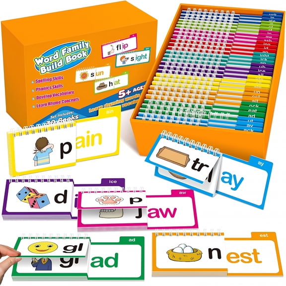 CCOCC Phonics Flash Cards Word Family Build Book,Learn to Read 30 Read and Rhyme Flip Books,Sight Words Flash Cards Kindergarten Phonics Flip Books for Classroom School Preschool Learning Activity