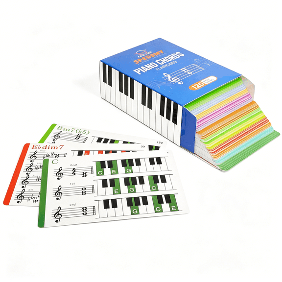 CCOCC Piano Chord Flashcards in Gift Box-Piano Chords Chart Included-ColorCoded Flash Cards for 120 Chords-10 Frequent Chords,12 Keys-Fun Educational Flashcards for Piano,Music Learners