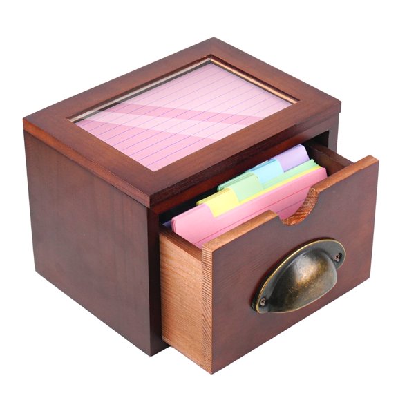 CCOCC Pinewood 3X5 Index Card Holder Box with Dividers - Natural Wood Card File Storage Organizer Case for Home, Office, School - Includes Kraft Paper Index Cards, Card Storage Box