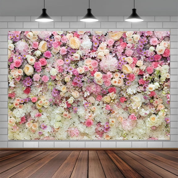 CCOCC Pink Rose Wall Photography Background 7x5ft, Spring Floral Tea Party Backdrop for Girls Birthday Wedding Bridal Shower, Polyester Studio Photo Booth Prop with Digital Print