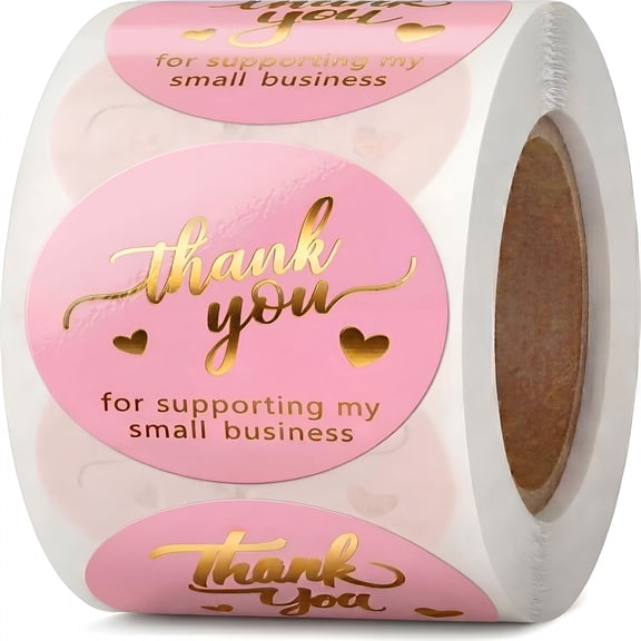 CCOCC Pink Thank You Stickers Gold Foil - 500 Waterproof 1.5" Round Labels for Packaging, Custom Thank You Labels for Envelopes, Gift Bags, Boxes, Cards & Orders
