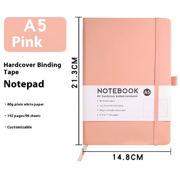 CCOCC Pink Thick Bullet Dotted Journal, A5 Journal for Writing with 80 Dot Grid Paper, Hardcover Leather Notebooks for Women Men School Note Taking Office Work Diary