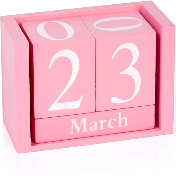 CCOCC Pink Wooden Desk Blocks Calendar Perpetual Block Cute Office Pink Desk Accessories Room Decor for Women