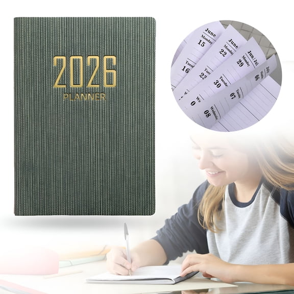 CCOCC Pocket Planner 2026,A7 Size Daily Planners for Purse,Pu Texture Cover 128 Pages Small Daily Academic Calendar,Hardcover Calendar Notebook for Home Office - Navy Green