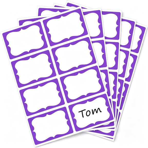 CCOCC Purple Name Tags Stickers 3.5"X2.4" 200 Pcs Self-Adhesive Name Tags Labels Border Tag Sticker Labels for Clothes Files Boxes Containers Conferences Office School Home (Purple)