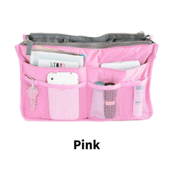 CCOCC Purse Organizer Insert,Exquisite Zipper Purse Insert Organizer,Nylon Snap Handbag Organizer,Pink