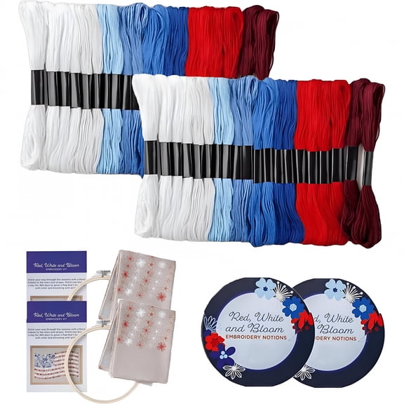 CCOCC Red,White and Bloom Embroidery Kit Stamped Cross Stitch Kits for Adults