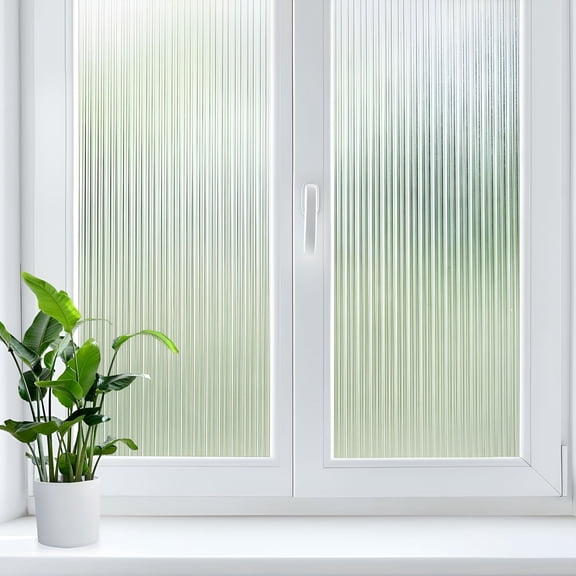 CCOCC Reeded Glass Window Privacy Film,Frosted Glass Film,Removable 3D Decorative Decals Sun Blocking Anti Uv Door Window Cover,No Glue Static Cling Vinyl for Bathroom Home Office,17.5"X 78.7"