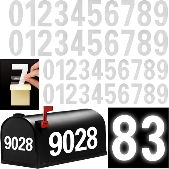 CCOCC Reflective Mailbox Numbers for Outside,40 Pcs Vinyl Waterproof White Mailbox Numbers Stickers,3 Inch and 4 Inch Strong Self-Adhesive House Address Numbers for Mailbox Door Signs Trucks