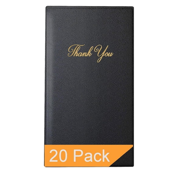 CCOCC Restaurant Check Presenters-Guest Check Card Holder with Gold Thank You Imprint-5.5"X10"Black 20 Pack,Standard Server Book-Waitress Book