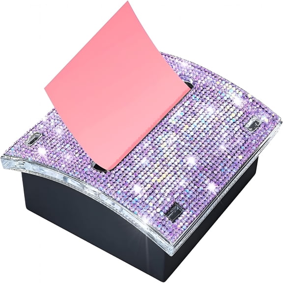 CCOCC Rhinestone Self Sticky Note Holder Post It Note Dispenser Pop-Up Sticky Notes Dispenser 3 X 3 Inch Post It Dispenser for Office Desk Accessories(Purple)