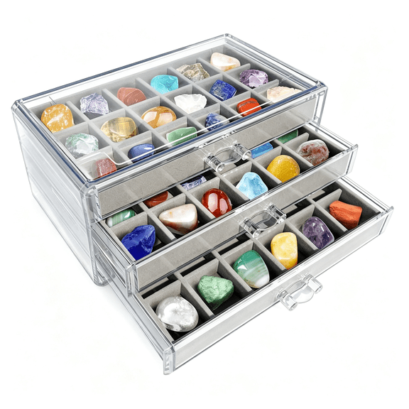CCOCC Rock Display Case,Rock Collection Box for Kids&Adults,Crystal Display Shelf,Organizer&Case for Gemstone,Fossil,Mineral,Rock Collection Display Case for All Collectibles