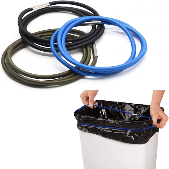 CCOCC Rubber Bands, Trash Can Bands for 13 to 30 Gallon Garbage Cans, Durable Trash Bag Bands Elastic Bands to Hold Trash Can Bags in Place, Black, Blue, and Olive Green