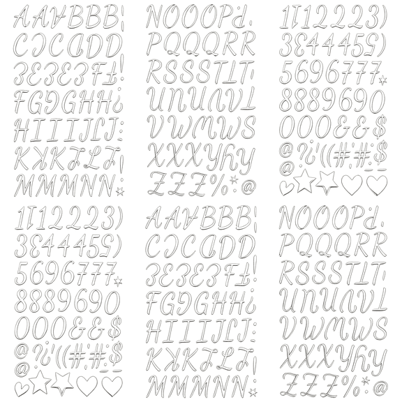 CCOCC Silver 3D Puffy Script Letter Stickers,6 Sheets Metallic Letter Stickers,Cursive Alphabet and Number Decals for Scrapbook,Journal,Cards,Gift Tags,Wedding Diy Crafts