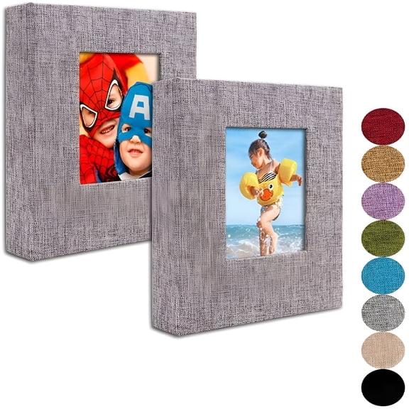CCOCC 2026 New Small Photo Album 4X6 Baby Photo Book Clear Pages,Linen Cover with Front Window,Pack of 2,Each Album Holds 52 Photos,Small Brag Book for 4X10 Pictures,Grey Fabric