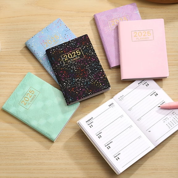 CCOCC Small Pocket Planner - 2025 Journal Notebook, A7 Size Paper Planner Faux Leather Cover for Planning, Organizing, Note-Taking, Scheduling, Travel, Personal Use, Daily Tasks