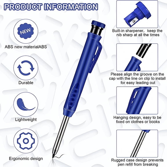 CCOCC Solid Carpenter Pencil Set with Built-in Sharpener Deep Hole Mechanical Pencil