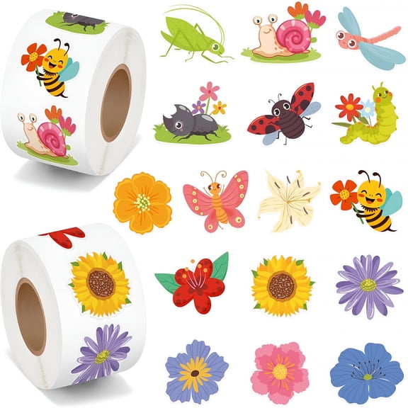 CCOCC Spring Stickers Roll Summer Flower Butterfly Insect Animal Self Adhesive Label for Envelopes Greeting Cards Bottle Decor Seasonal Holiday Party Favors School Rewards Gift