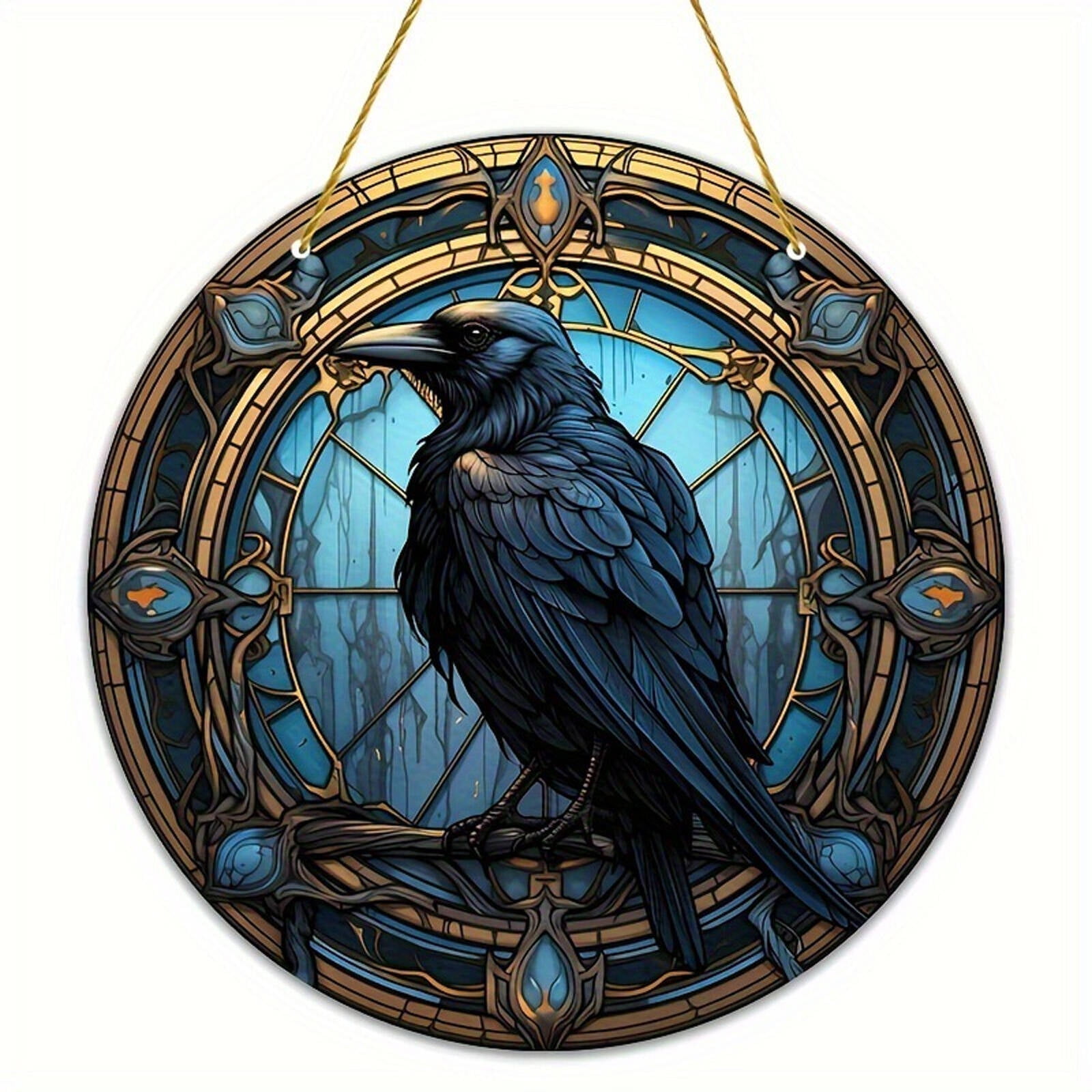 Raven Window Frame CCOCC Stained Glass Window Hanging,Unique Raven Design Sun Catcher ...