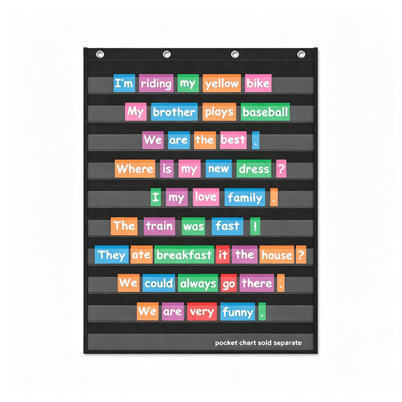 CCOCC Standard Pocket Charts, Clear 10 Pocket Chart for Teacher Lessons in a Classroom Or Home Use - Fits Standard 3 Sentence Strips and Word Cards, Black