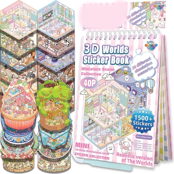 CCOCC Sticker Book, 20 Scene Sets (1500+) Diy 3D Scene Stickers | Cute ...