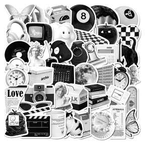 CCOCC Stickers Aesthetic Waterproof Laptop Stickers Decals 61 Pcs for Water Bottle Laptop Computer Skateboard Bumper,Aesthetic Vsco Vinyl Stickers for Kids Teens Girls (Black and White)