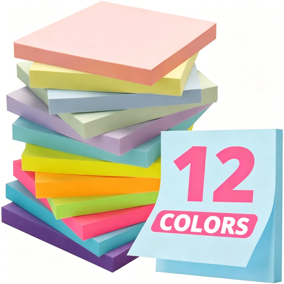 CCOCC Sticky Notes,12 Pads,3X3 Inches,Soft Pastel Self-Stick Note Pads,Perfect for Office,Study,And Daily Life Organization-Soft Pastel Sticky Notes 3X3
