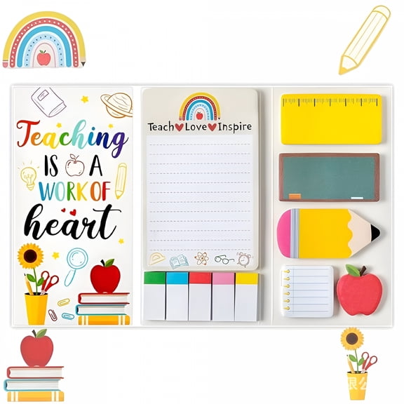CCOCC Sticky Notes Set-Ruler Blackboard Pencil Self-Stick Note Pads Teacher Appreciation Gift Writing Memo Pads Page Marker Office Supplies