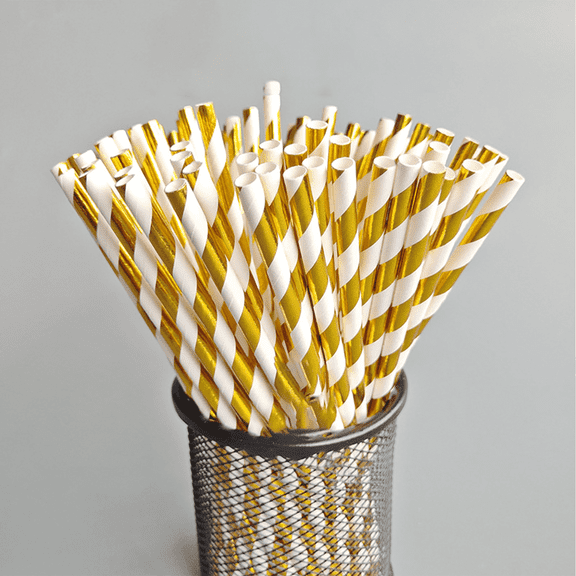 CCOCC Straws,Vibrant Colorful Straws Disposable,Eco-Conscious Biodegradable Plastic Straws,Decorative Gold Foil Straws Drinking Plastic for Parties