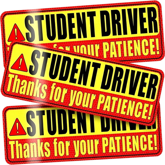 CCOCC Student Driver Magnet for Car - Please be Patient Student Driver Magnet 3 Pack Reflective Magnetic Car Sign Heavy Duty New Driver Safety for Teen Training