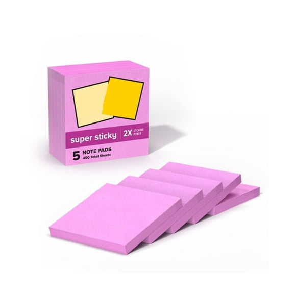 CCOCC Super Sticky Notes,Neon Pink,3 In. X 3 In.,5 Pads,Pink Sticky Notes,Sticky Notes 3X3