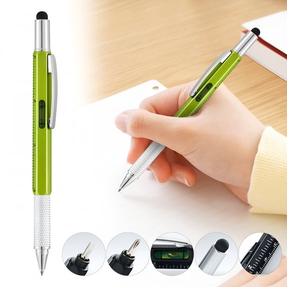 CCOCC Survival Pen Gift for Men, 6-in-1 EDC Multitool Tool Pen with Stylus, Screwdriver, Level, Ruler, Ballpoint Pen, Cool Gadgets for Dad, Him, Outdoors