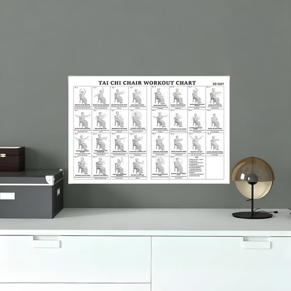 CCOCC Tai Chi Chair Workout Chart Printable Tai Chi Chart,Chair Tai Chi for Seniors Wall Chart,12X18 Inch Unframed,Easy-To-Follow Exercise Guide for Balance,Flexibility and Daily Practice