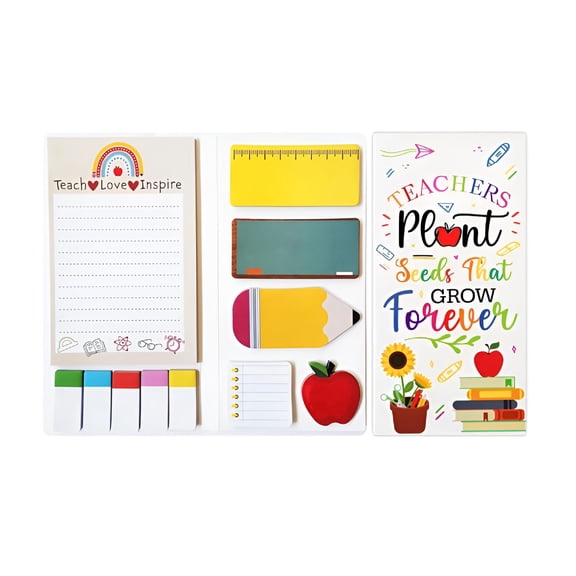 CCOCC Teacher Sticky Notes Set with Inspirational Quotes,Colorful Notepads,Tabs,Apple and Pencil Designs,Perfect for Classroom Organization,Planning,and Teacher Appreciation Gifts