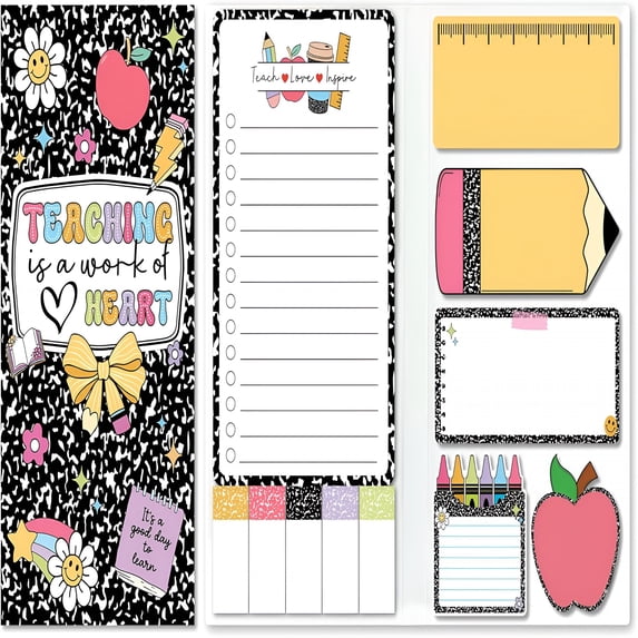 CCOCC Teacher Sticky Notes Set - Teaching Is A Work of Heart Set Blackboard Self-Stick Note Pads - Teacher Appreciation Gift Writing Memo Pads Classroom School Office Supplies