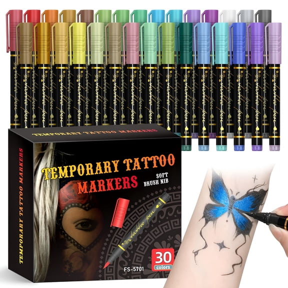 CCOCC Temporary Tattoo Pen Set 30 Colors Safe Non Toxic Daily Body Art and Design Tool