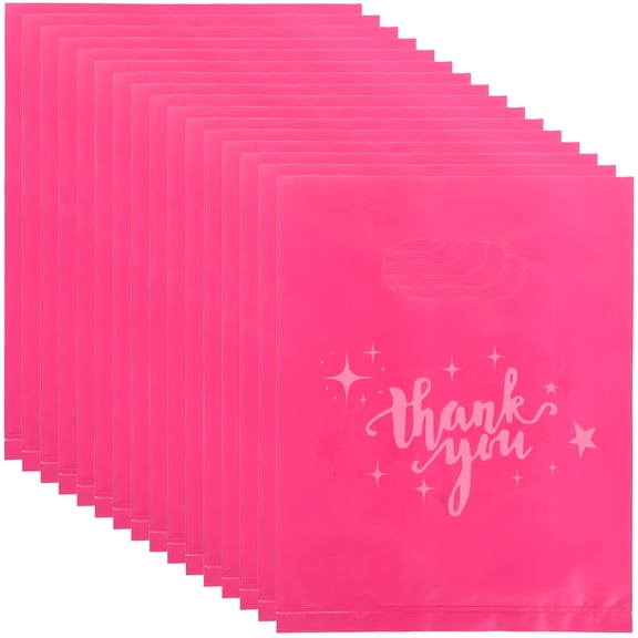 CCOCC Thank You Bags Plastic 100 Pack, 8.06 x 6.09 Inch Small Retail Bags with Handles, Glossy Rosy Gift Bags for Business, Shopping, Party Favors and Everyday Use