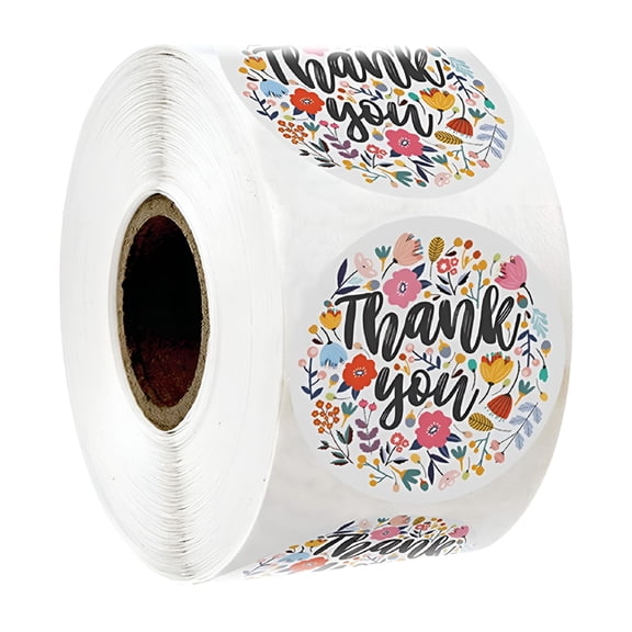 CCOCC Thank You Label 500Pcs Roll-packed Flower Tag Stickers 'Thank You' Labels Gift Wrapping Decals