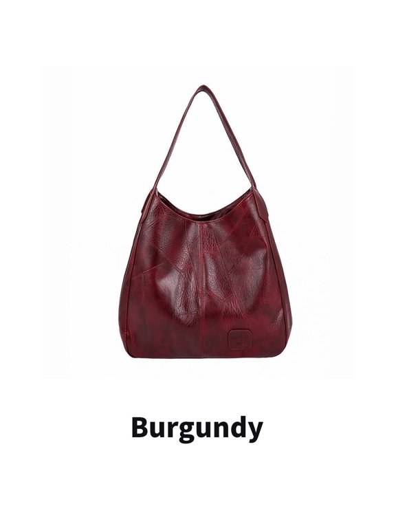 Tote Bag for Women,Vintage Leather Designer Handbags for Women,Multiple Layers Bucket Bag,Burgundy