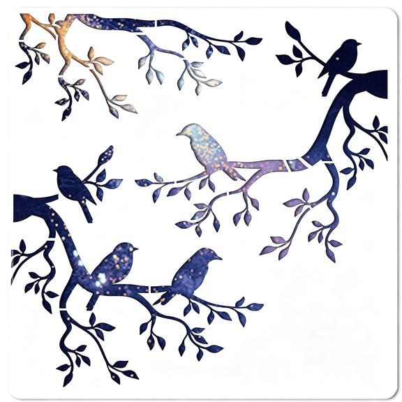 CCOCC Tree Stencil Template Bird Large 11.8X11.8 Inch Reusable Birds on Tree Stencil Leaf Silhouette Sign Home Decor Hummingbird Template for Painting on Wood Wall Scrapbook Card Floor Drawing