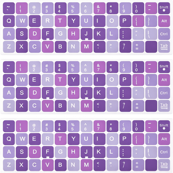 CCOCC Universal English Keyboard Stickers - 3PCS Replacement English Alphabet Keyboard Stickers with Purple Matte Background Black Lettering for Computer Laptop Notebook Desktop