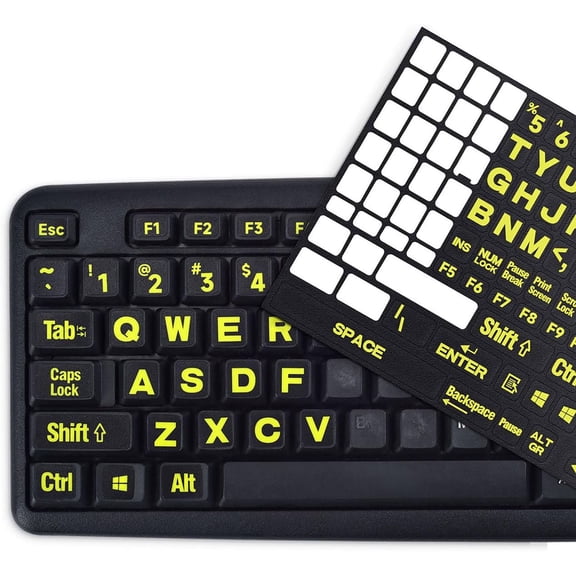 CCOCC Universal English Large Lettering Keyboard Stickers for PC Computer Laptop Desktop Notebook Keyboards,Bright Yellow Lettering Black Background Replacement Keyboard Stickers